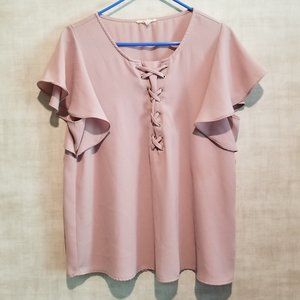 MAURICES WOMENS SHORT SLEEVE TIE XL MAUVE TOP